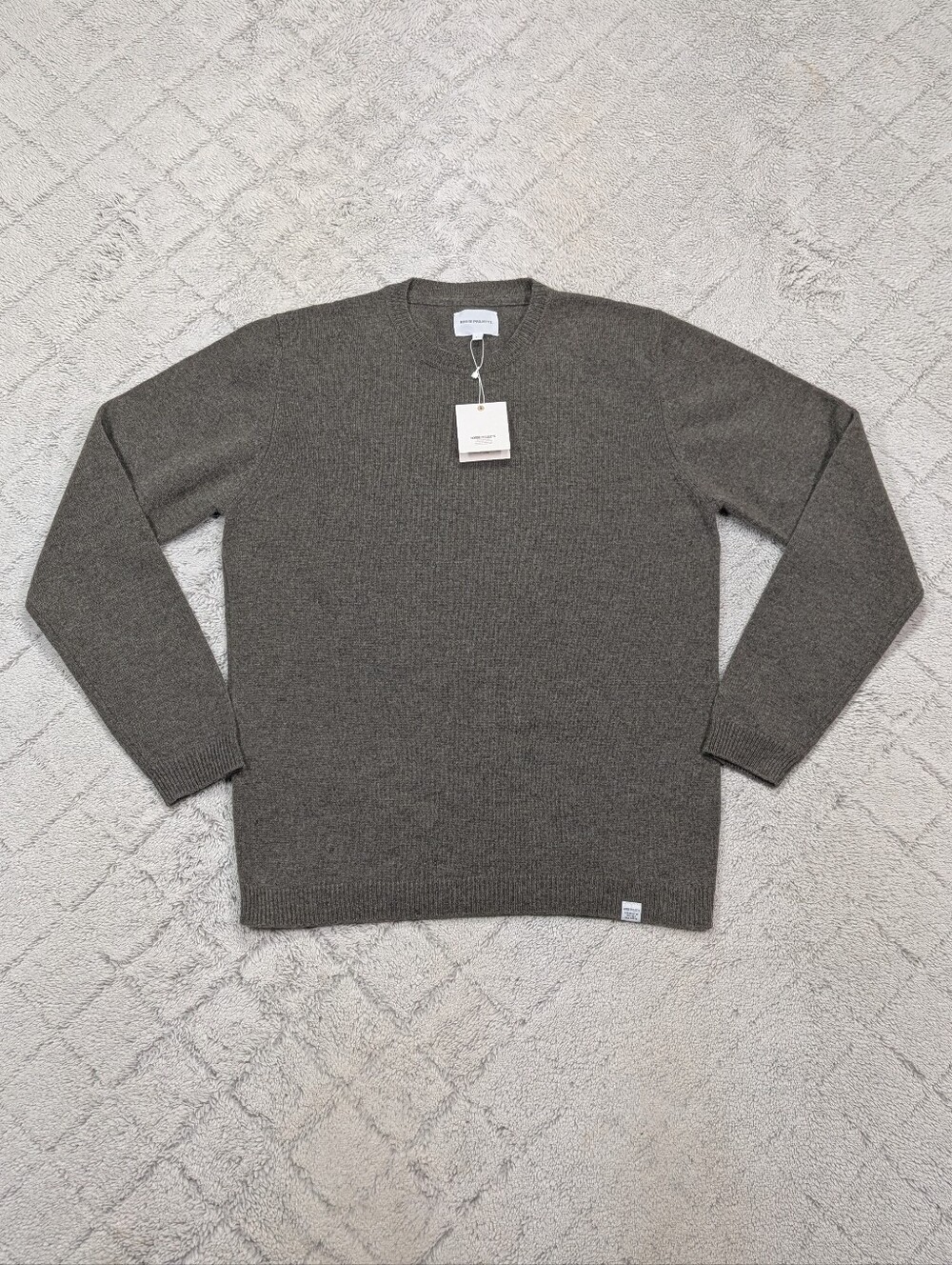 Norse Projects Sweater Mens L Green Ivy Sigfred Lambswool Tight Knit Jumper NEW